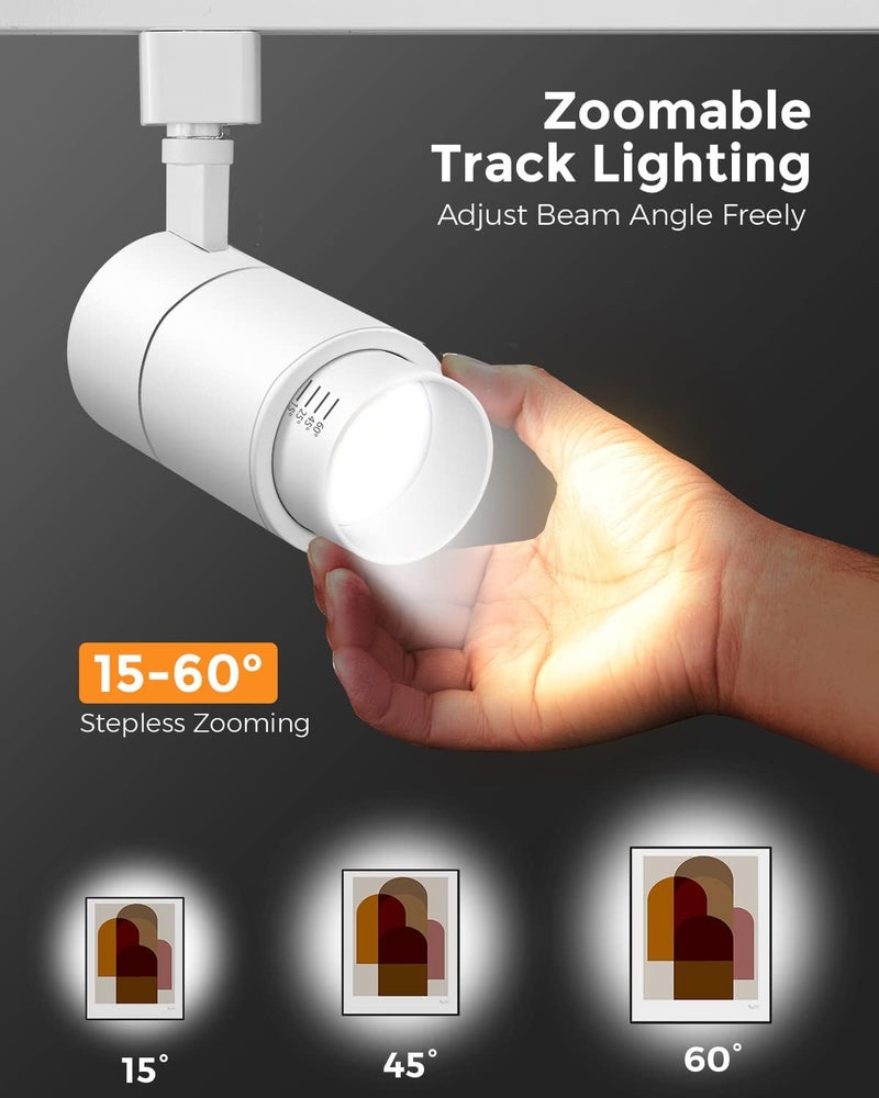 VANoopee 3-Color Zoomable 30W LED Track Lighting Heads H Type Track Light Heads Dimmable Bright Ceiling Spotlight Fixtures for Shop, 3000K 4000K 5000K Adjustable, CRI90+ 15°-60° 3000lm White 4 Pack - Image 2